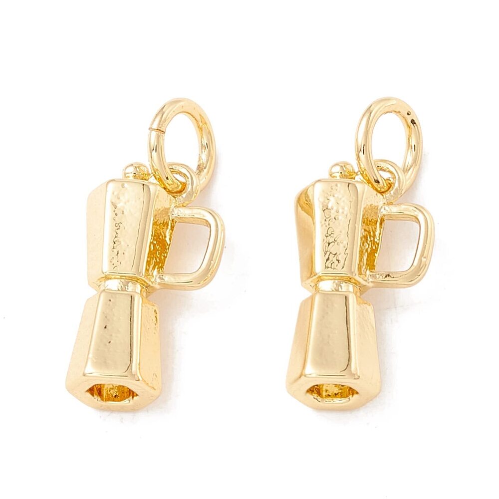 4201 10pcs 18K Real Gold Plated Coffee Charms Mocha Pot Cafe Charms Brass
